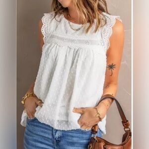 Like New White Sleeveless Swiss Dot Blouse Size Medium